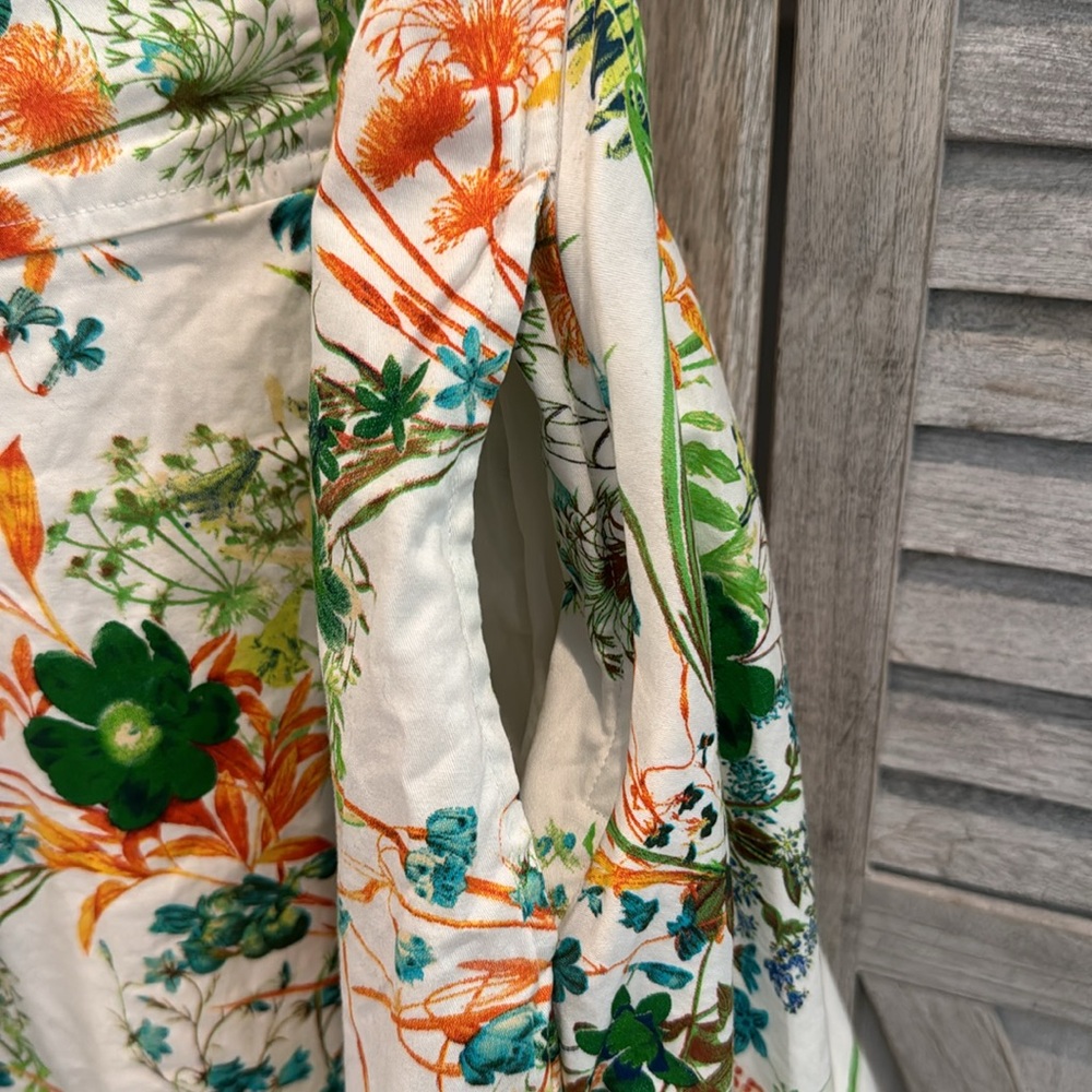 eshakti Cream Floral Fit-and-Flare Dress with Green & Teal Accents - Picture 6 of 11
